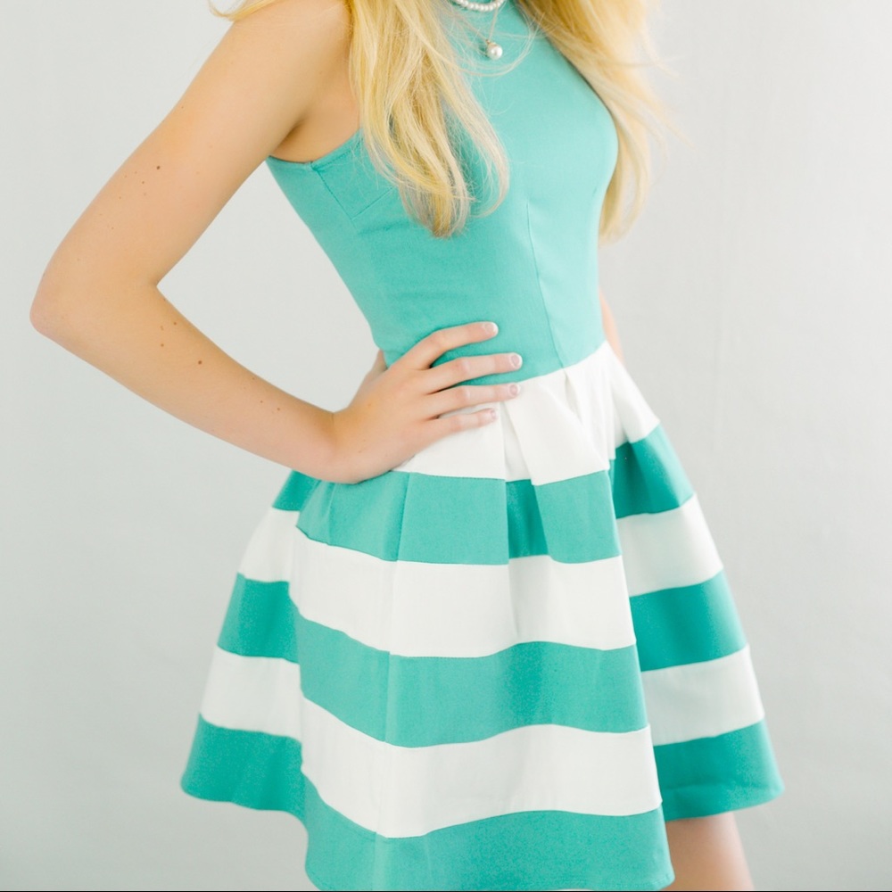 Formal teal and white dress